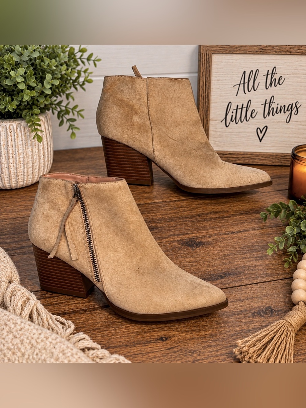 Women's Tan Suede Pointed Ankle Boots